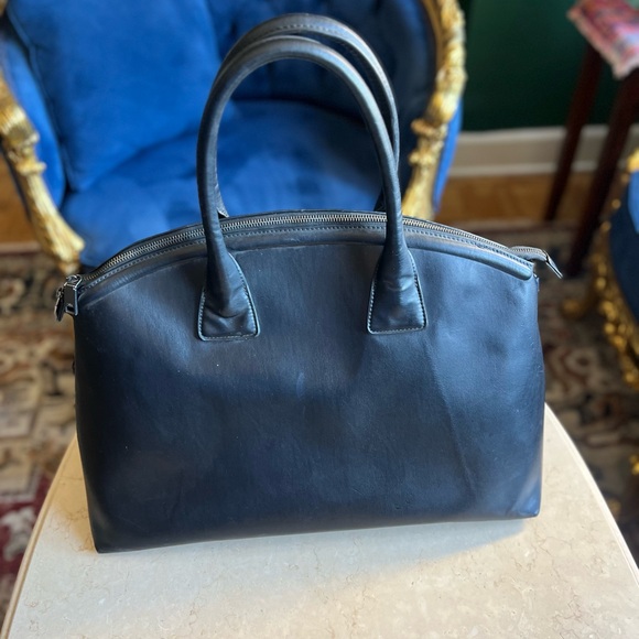 Zara Black Structured Leather Tote / Weekender Bag - Picture 1 of 8